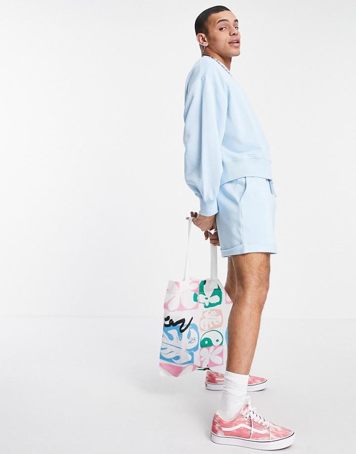 Asos Design Oversized Jersey Shorts With Rolled Hem In Blue - Part Of A Set-blues