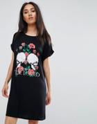 Ax Paris Black Printed Oversized T-shirt Dress - Black