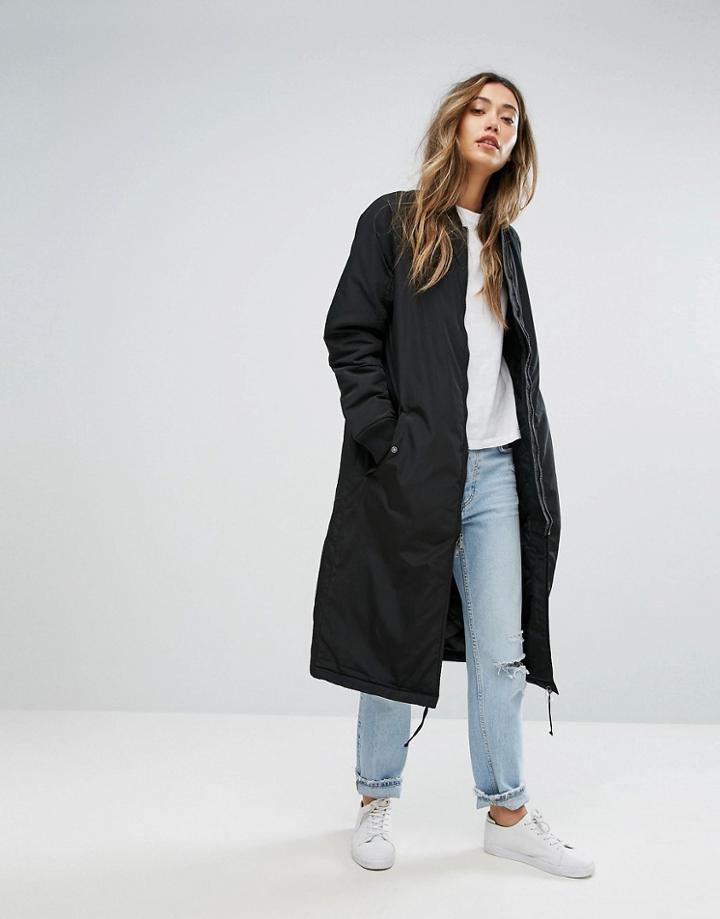 Selected Pillar Long Bomber Jacket - Black