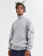Asos Design Oversized Sweatshirt With Deep Funnel Neck In Gray Marl