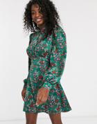 Asos Design Mini Satin Tea Dress With Collar In Ditsy Floral Print