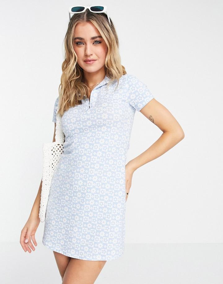 Hollister Plaid Print Polo Dress In Blue