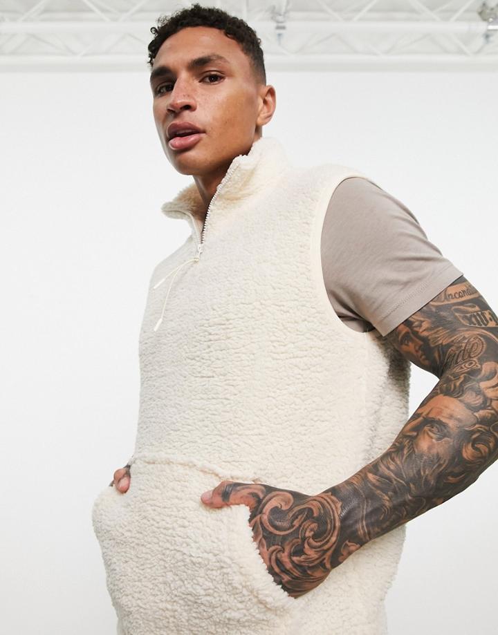 Asos Design Oversized Borg Vest In Cream-multi