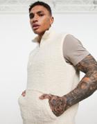 Asos Design Oversized Borg Vest In Cream-multi