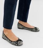 Asos Design Loretta Bow Ballet Flats In Snake-multi