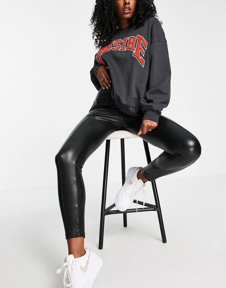 New Look Faux Leather Pu Leggings In Black