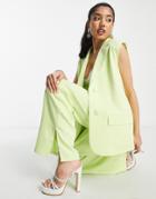 The Frolic Sleeveless Tailored Jacket In Soft Lime-green