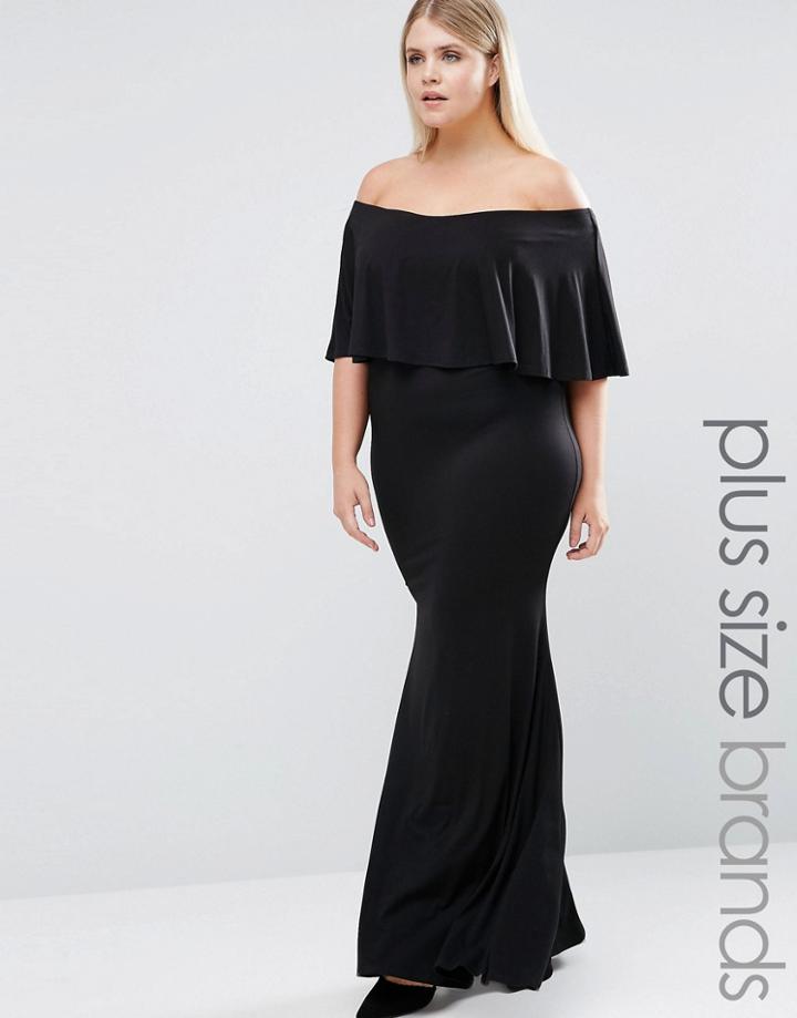 Club L Plus Essentals Maxi Dress With Overlay - Black