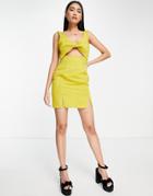 Asos Design Structured Twist Front Mini Dress In Chartreuse-green
