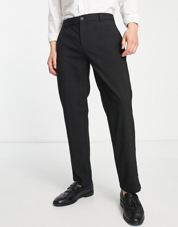 Pull & Bear Slim Tailored Trousers In Black Check