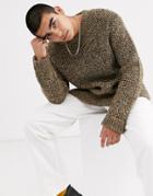 Weekday Eddie Knitted Sweater In Beige-brown