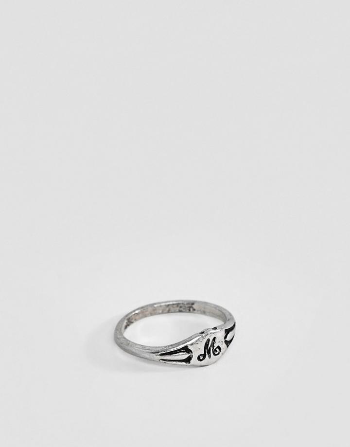 Asos Design Vintage Style Pinky Ring In Burnished Silver Tone - Silver