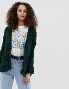 Brave Soul Edge To Edge Textured Cardigan In Forest Green-gray