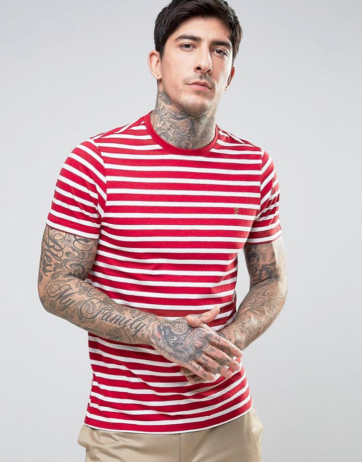 Farah Lennox Breton Stripe T-shirt Slim Fit In Red/white - Red
