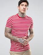 Farah Lennox Breton Stripe T-shirt Slim Fit In Red/white - Red