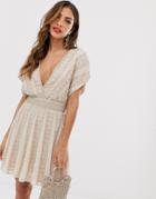 Asos Design Mini Skater Dress In Linear Beading And Sequin-multi