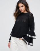 Amy Lynn Bell Sleeve Top With Frill Detail - Black