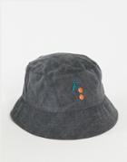 Asos Design Washed Bucket Hat With Cherry Embroidery In Black