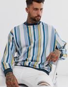 Asos Design Oversized Sweatshirt In Stripes - Blue
