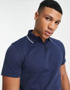 Selected Homme Zip Polo With Tipping In Navy