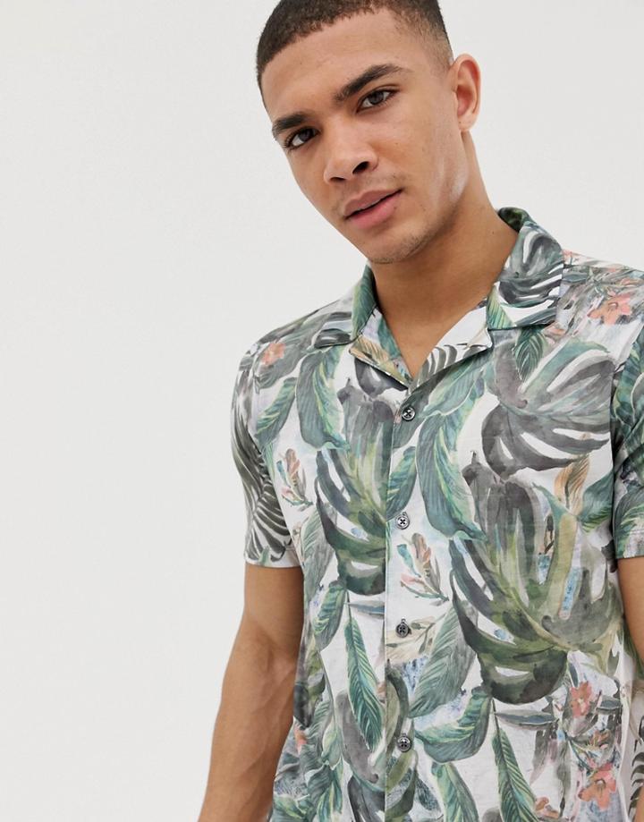 Burton Menswear Revere Collar Shirt With Floral Print In White - White
