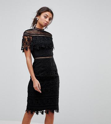 Chi Chi London Tall Lace High Neck Midi Dress - Black