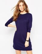 Asos Shift Dress In Ponte With 3/4 Sleeves - Navy