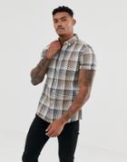 Asos Design Slim Check Shirt In Ecru And Brown - White