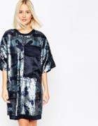 Asos White Sequin Camo Utility Dress - Blue