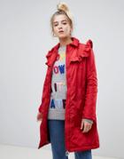 Love Moschino Frill Quilted Jacket With Circle Branded Zip Puller - Black