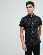 Asos Skinny Fit Cvc Rose Print Shirt - Black