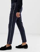 Burton Menswear Slim Pants In Navy Pinstripe - Navy