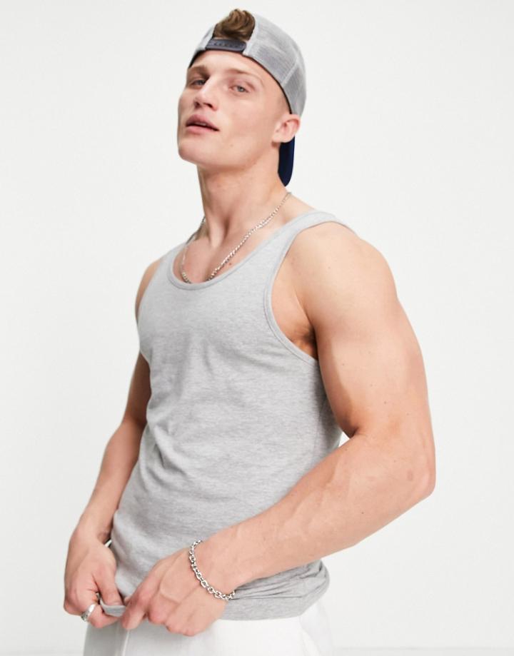 Asos Design Muscle Tank In Gray Heather-grey