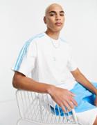 Adidas Originals Sprt Blocked Three Stripe T-shirt In Sky Blue