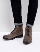 Asos Lace Up Boots In Gray Suede - Gray