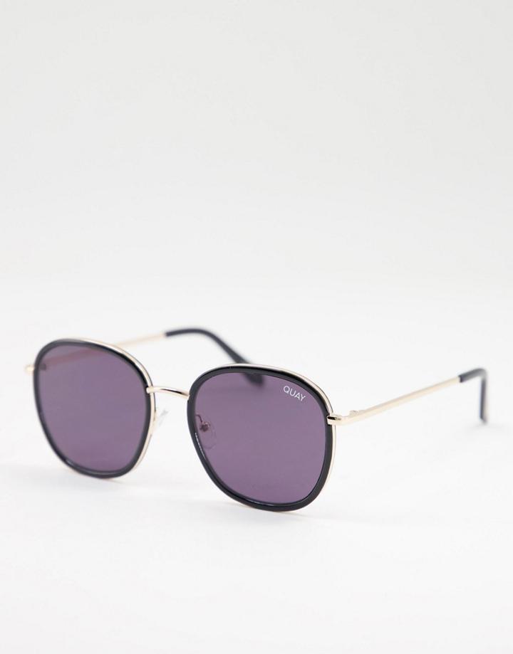 Quay Jezabell Inlay Round Sunglasses In Black