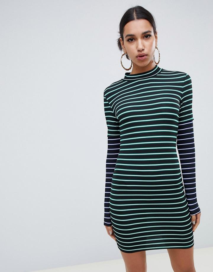 Asos Design Double Sleeve Stripe Dress - Multi