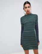 Asos Design Double Sleeve Stripe Dress - Multi