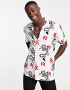 Jack & Jones Originals Viscose Shirt With Revere Collar In White Dragon Print