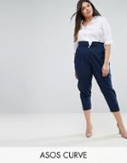 Asos Curve Pant With Extreme High Waist & Military Button - Navy