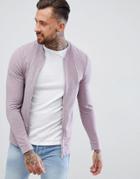 Asos Design Muscle Jersey Bomber Jacket In Pink Marl - Pink