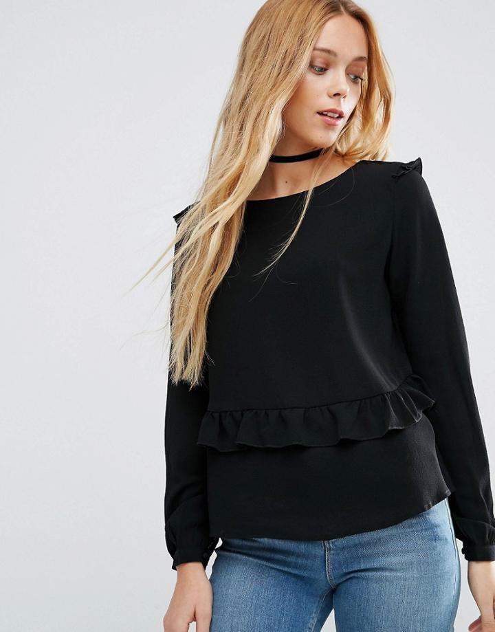 Brave Soul Blouse With Frill Details - Black