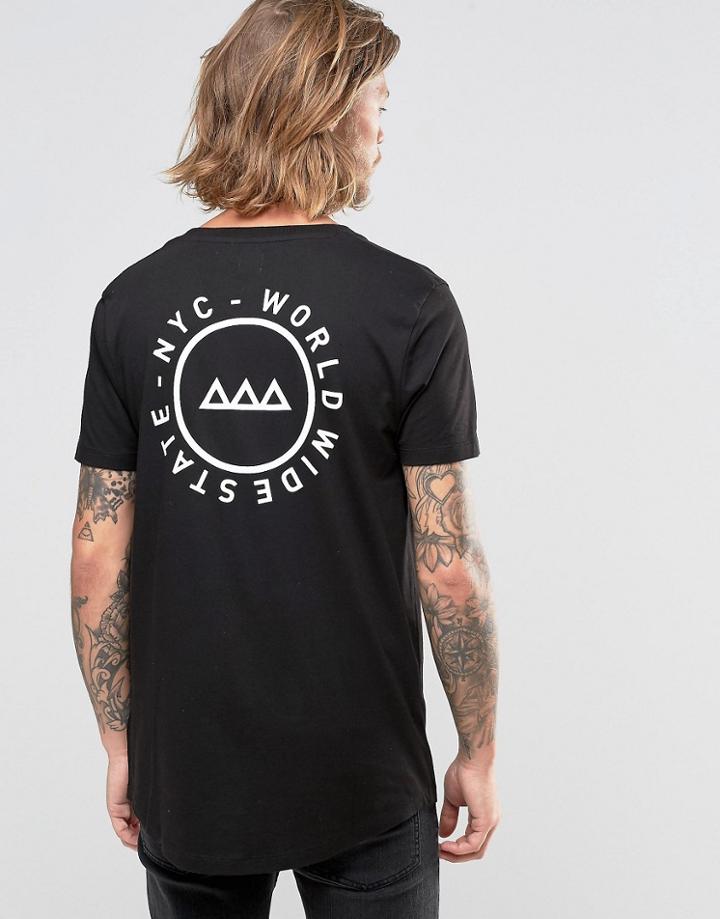 Asos Longline T-shirt With Stretch Neck And Back Print - Black