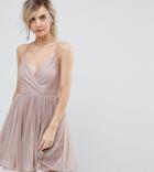 Asos Petite Metallic Tulle Mini Dress-pink