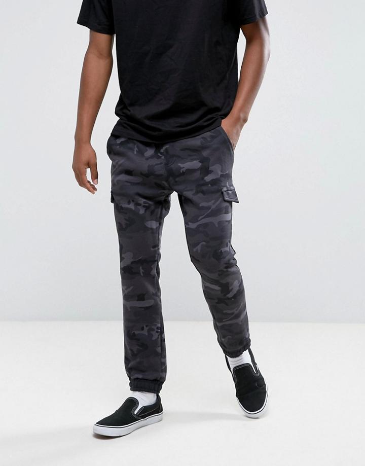 Pull & Bear Joggers With Pockets In Blue Camo - Blue