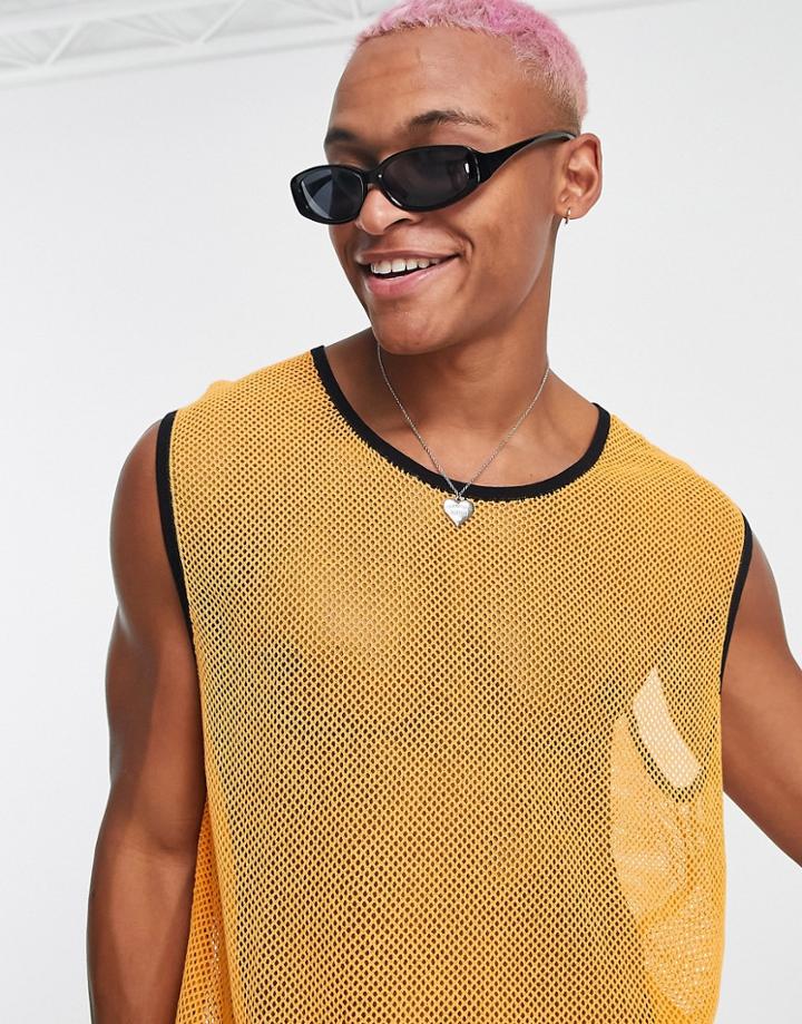 Asos Design Knitted Mesh Tank Top With Contrast Binding In Orange