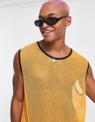 Asos Design Knitted Mesh Tank Top With Contrast Binding In Orange