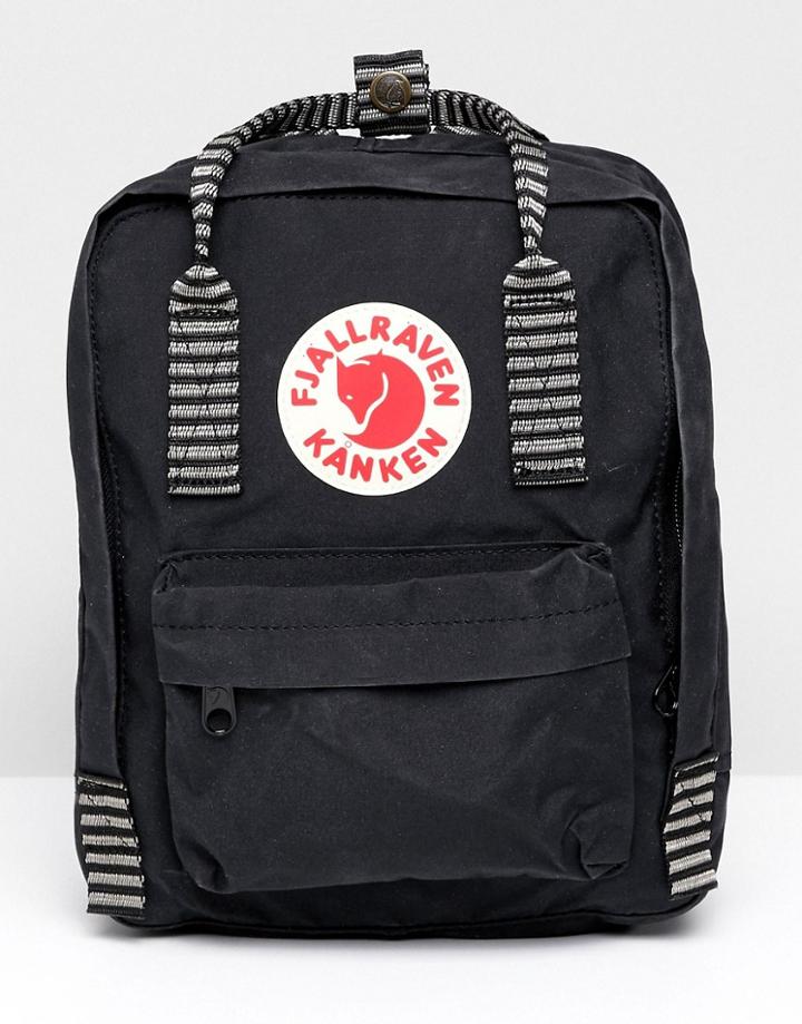 Fjallraven Mini Kanken Black Backpack With Contrast Stripes - Black