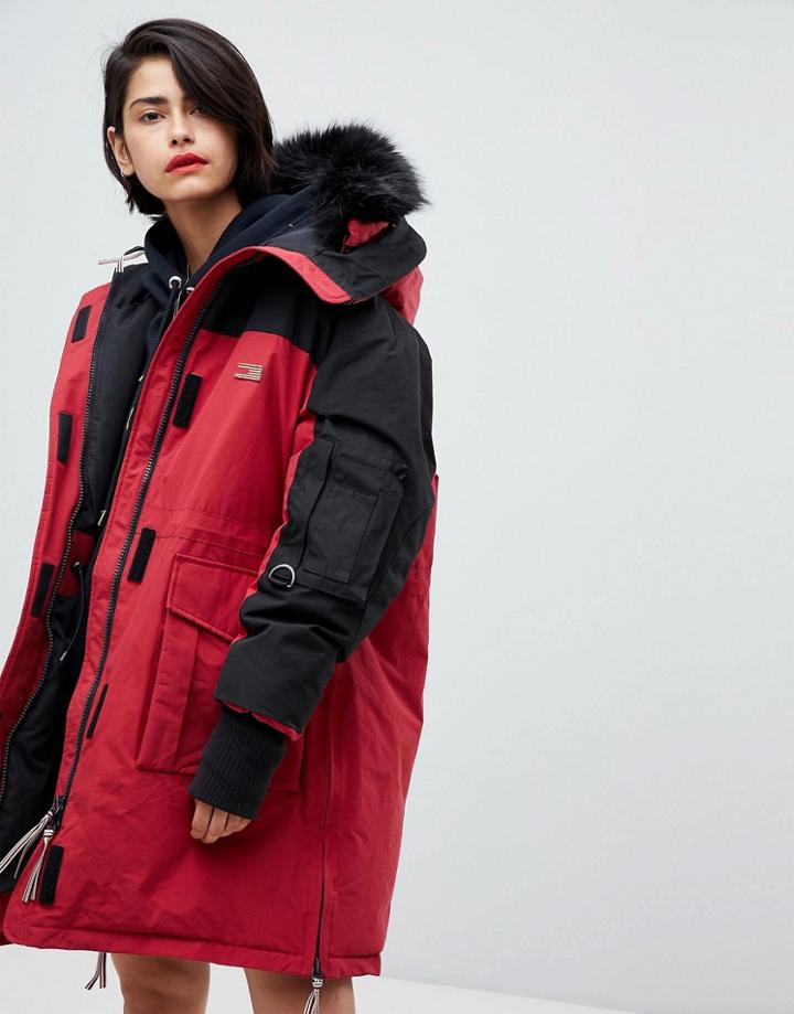 Tommy Hilfiger Icon Color Block Parka - Red