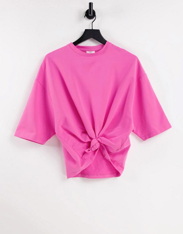 Chelsea Peers Lounge Towelling Knot Front T Shirt In Pink